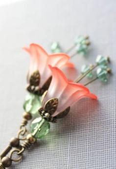 Coral Red Lucite Flower Earrings