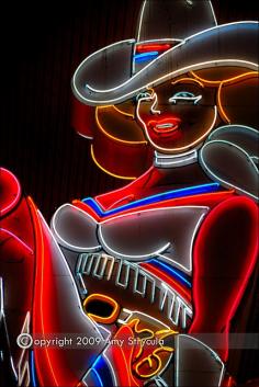 Vegas Vickie neon under the canopy on Fremont Street, Las Vegas. #SunOrSinCity