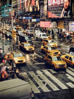 Taxis in traffic jam.... classic but a truly representative image of downtown New York City streets, United States.