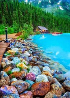 
                    
                        Colorful Rocks at Rocky Shore Lake Louise Canada
                    
                