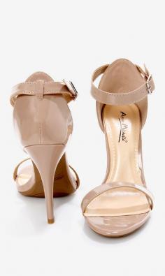 
                    
                        Nude Patent Single Strap Heels
                    
                