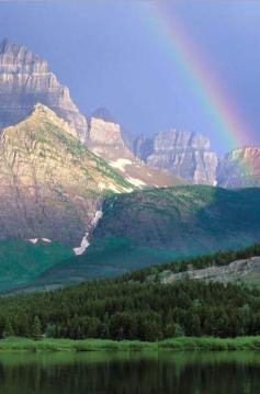 
                    
                        Rainbow over Swiftcurrent Lake, Glacier National Park, Montana, United States.
                    
                