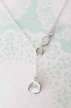 Personalized Silver Glass Drop and Infinity Lariat