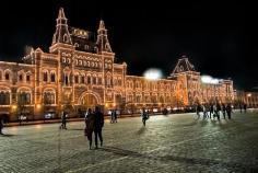 
                    
                        By night, the famous GUM Department Store in Moscow's Red Square, is illuminated with thousands of brilliant white lights.
                    
                