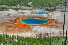 The Grand Prismatic Spring in #Yellowstone National Park is the largest hot spring in the #UnitedStates, and the third largest in the world, after Frying Pan Lake in New Zealand and Boiling Lake in Dominica. It is located in the Midway Geyser Basin. Grand Prismatic Spring was noted by geologists working in the Hayden Geological Survey of 1871, and named by them for its striking coloration. Its colors match... Discovered by MauOscar Blog Viagem at Grand Prismatic Spring, Teton County, Wyoming