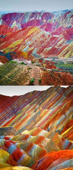 
                    
                        The incredibly colorful "rainbow mountains" look like they're from an alien planet, but they actually exist right here on Earth. More precisely, they're part of the Zhangye Danxia Landform Geological Park in Gansu, China. The rainbow mountains became a UNESCO World Heritage Site in 2010.Vivid mountains are the result of mineral deposits and red sandstone from over 24 million years ago. Layers formed on top of one another, creating the colorful patterns of rock strata.
                    
                