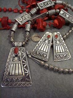 
                    
                        Estate Rew Dineh Silver and Coral Pendant and Necklace with matching Earrings.
                    
                