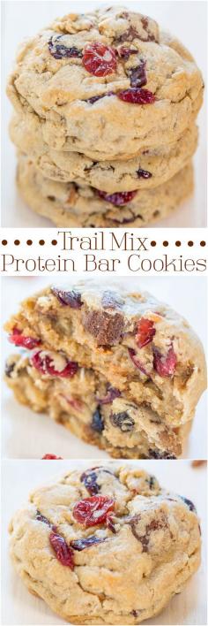 
                        
                            Trail Mix Protein Bar Cookies - Packed with your favorite trail mix goodies, even protein bars!! Soft, chewy, and accidentally healthy!!!
                        
                    