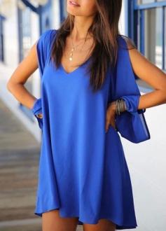 
                    
                        New Arrival Long Sleeve V Neck Blue Dress
                    
                