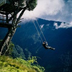 
                    
                        27 Surreal Places To Visit ~ This is the swing at the end of the world in Ecuador. It swings from a tree house and overlooks a volcano. There are no harnesses. A view only for the brave! Would you have the courage to check out the view? #PinUpLive
                    
                