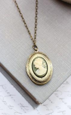 
                    
                        Oval Locket Necklace Green and Cream Cameo
                    
                