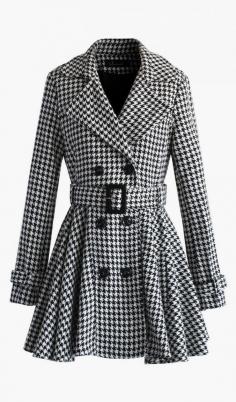 
                    
                        Houndstooth Belted Flare Tweed Coat
                    
                