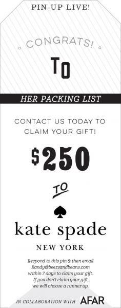 
                    
                        Way to go @Her Packing List - you were the lucky recipient for our last chat with @kate spade new york!
                    
                