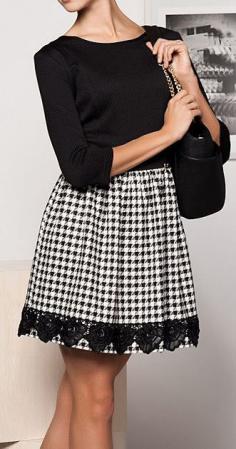 
                    
                        Palmetto Paris Black & White Houndstooth Rose A-Line Dress
                    
                