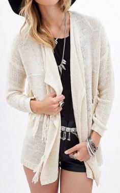 
                    
                        Beige Tassel Cardigan- Features Open Front
                    
                