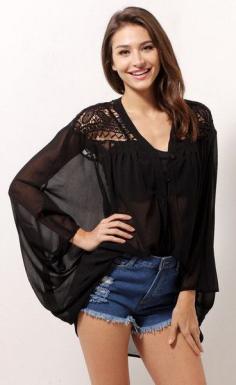 
                    
                        Oversize Black Chiffon Blouse- With Front Button Closure
                    
                