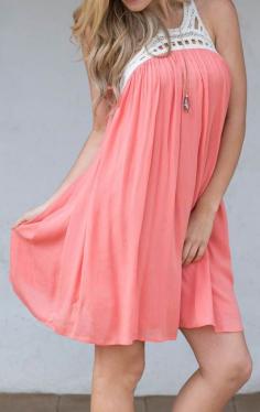 
                    
                        Pinkblush Coral Crochet-Accent Racerback Dress
                    
                