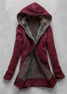 
                    
                        Charming Wine Red Zipper Closure Long Sleeve Coat
                    
                