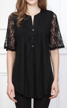 
                    
                        Reborn Collection Black Lace Notch Neck Tunic
                    
                