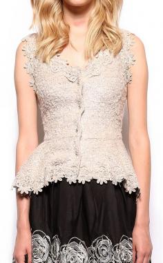 
                    
                        Gracia Floral-trim sweater peplum vest
                    
                