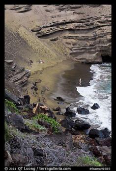 
                    
                        Beachgoers and green sand beach near South Point. Big Island, Hawaii, USA
                    
                