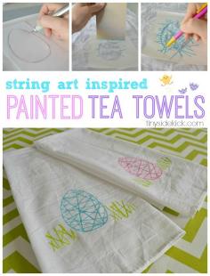 
                    
                        String Art Inspired Painted Tea Towels- Create some fun and modern tea towels with this string art inspired stamping technique.
                    
                