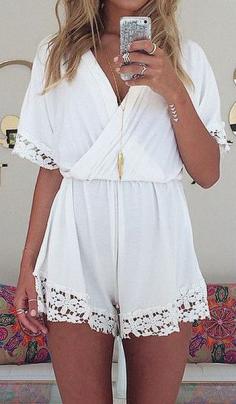 
                    
                        Lace Surplice Neck Romper - V Neckline Design Romper
                    
                