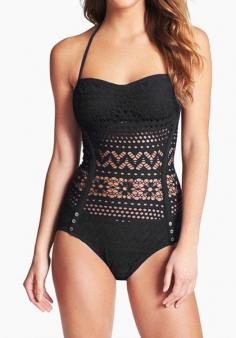 
                    
                        Black Lace Halter Swimsuit - With Removable Halter Straps
                    
                