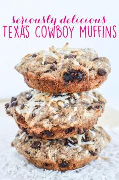 
                    
                        These Texas Cowboy Muffins are filled with loads of deliciousness... chocolate chips, coconut and raisin.  Throw in a dash of cinnamon and enjoy!
                    
                