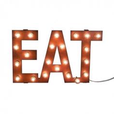 
                    
                        This Eat Marquee Vintage-Style Sign gives any space some much-needed illumination and an industrial vintage vibe. Made of rusted recycled metal and lit with small 5-watt bulbs.
                    
                