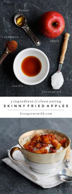 
                    
                        Skinny Fried Apples - a simple clean-eating dessert made in less than 5 minutes with just 5 healthy ingredients. Satisfy that sweet tooth without the guilt! | LoveGrowsWild.com
                    
                