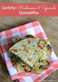 
                    
                        Treat yourself to these Garlicky Mushroom and Spinach Quesadillas! They're the perfect treat for Cinco de Mayo or any occassion! | Hello Little Home #Mexican #Vegetarian #CincodeMayo
                    
                