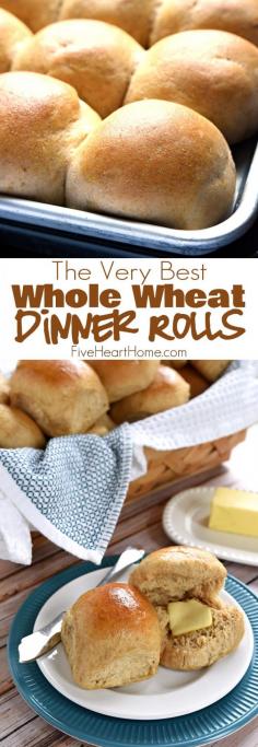 
                    
                        Homemade Whole Wheat Dinner Rolls ~ adapted from our incredibly popular Homemade Whole Wheat Bread recipe, these 100% whole wheat dinner rolls are soft, pillowy, moist, easy to make, and truly the BEST! | FiveHeartHome.com
                    
                