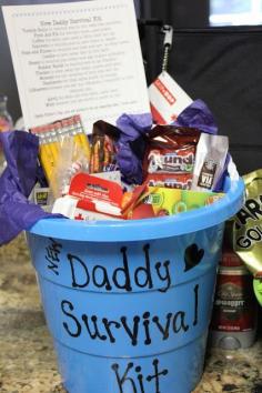 
                    
                        Daddy to be survival kit, I was gifted a motherhood survival kit, complete with Guinness (to boost iron levels - but I passed on that one), Paracetamol, cookies, plus other essentials.
                    
                