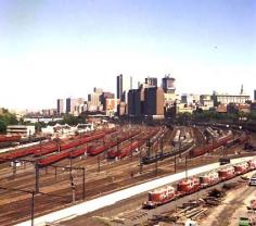 Red rattler, very old Melbourne Trains ~ One of a few train holding yards around the City. Melbourne history in colour - #Australia. Circa late 1970's