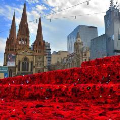 A sea of poppies at Federation Square #5000poppiesproject #anzacday https://instagram.com/p/11dDW2ICQR/