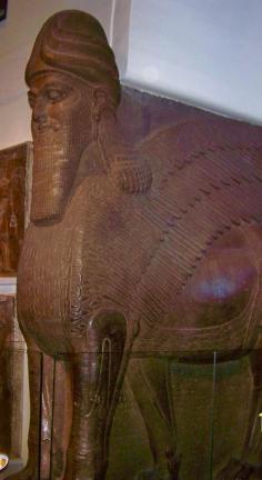 
                    
                        One of a pair of winged human-headed bulls that guarded the gateway of an Assyrian palace in Nimrud, what is now Iraq - British Museum,London
                    
                