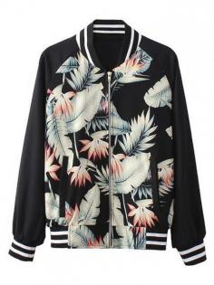 
                    
                        Black,Bomber,Jacket,With Leaf Print
                    
                