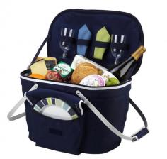 Made of 600D poly-canvas material. Lightweight and durable aluminum frame. Zippered lid, front patch pocket, and swivel handles. Available in a variety of colors. Dimensions: 11W x 6D x 19H in. Enhance the experience of a romantic outing for two with the Collapsible Insulated Picnic Basket Set for 2. Your food or drinks remain at a desired temperature inside the Thermal Shield insulated basket. It's packed with essential items, like plates, glasses, and napkins. Designed in the U.S, this durable basket is made of 600D polycanvas with a food-safe, leak-proof PEVA lining. A built-in, lightweight aluminum frame and handles with padded grips make it easy to carry around. Because it's collapsible, it's easy to store too. About Picnic at AscotDay or evening, beachside or backyard, picnics are a favorite event. By introducing Americans to the British tradition of upmarket picnics over a decade ago, Picnic at Ascot created a niche for picnic products combining British sophistication with an American fervor for excitement and exploration. Known as an industry leader in the outdoor gift market, Picnic at Ascot houses a design staff dedicated to preserving the prized designs and premium craftsmanship signature to the company. Their exclusive products are carried only by selective merchants. Picnic at Ascot provides quality products that meet the demands of today, yet reflect classic picnic style. Color: Navy.