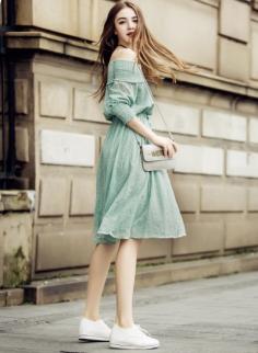 Beautiful Solid Slash Neck Midi Dress