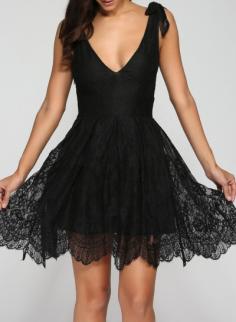 V Neck Sleeveless Bow Lace Party Dress