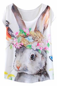 Eared Rabbit Print Loose Tee OASAP.com