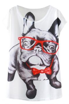 Adorable Dog Print Round Neck Cap Sleeve Tee OASAP.com