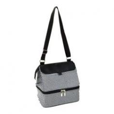 Durable poly-canvas material in black and white. 2 different spacious, insulated compartments. Zippered opening for easy access to your beverages. Comes with velcro top flap and additional front pocket. Dimensions: 10L x 9.75W x 6.5H in. Add style and sophistication to your lunch with the Picnic at Ascot Houndstooth Lunch Cooler. With two separate, insulated compartments and a leak-proof bottom section, you'll have more than enough room for your entire meal plus your drink! Made of strong and durable 600 denier poly-canvas, this cooler is made to last. An adjustable shoulder strap makes it easy to carry, while the extra front pocket gives you a place to keep your personal items. A secure Velcro top flap keeps everything secure. About Picnic at AscotDay or evening, beachside or backyard, picnics are a favorite event. By introducing Americans to the British tradition of upmarket picnics over a decade ago, Picnic at Ascot created a niche for picnic products combining British sophistication with an American fervor for excitement and exploration. Known as an industry leader in the outdoor gift market, Picnic at Ascot houses a design staff dedicated to preserving the prized designs and premium craftsmanship signature to the company. Their exclusive products are carried only by selective merchants. Picnic at Ascot provides quality products that meet the demands of today, yet reflect classic picnic style.