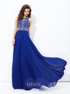 A-Line/Princess Sleeveless Scoop Beading Floor-length Chiffon Dresses