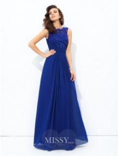 A-Line/Princess Sleeveless Scoop Floor-length Chiffon Lace Dresses