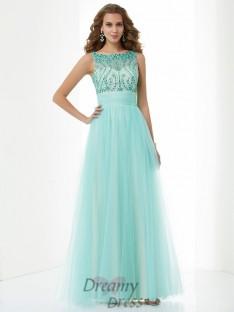 A-Line/Princess Bateau Floor-Length Elastic Woven Satin Dress