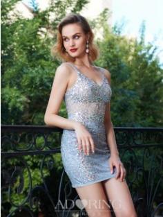 Sheath/Column Spaghetti Straps Sleeveless Net Sequin Short/Mini Dresses