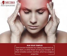 Rub Your Temples
Tame tension #headaches by rubbing peppermint oil, Tiger Balm, or white flower oil into your temples. All three remedies contain menthol, which has analgesic properties
http://bit.ly/2lYPo4V