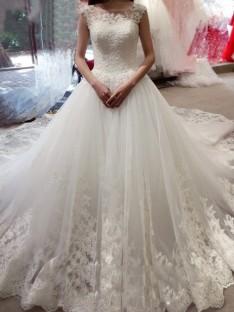 Ball Gown Sleeveless Bateau Court Train Tulle Wedding Dress